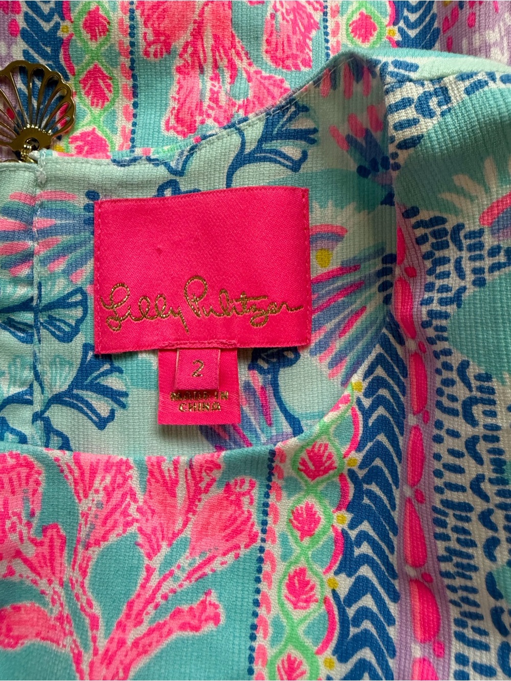 Lilly Pulitzer Sleeveless Shift Dress in Light Blue with Pink & Mint Panel - Picture 3 of 5